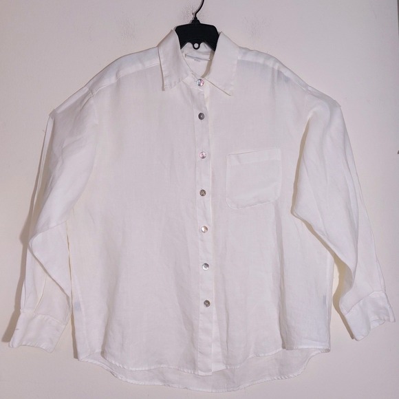 BRYN WALKER Ivory 100% Linen Button Up Shirt Women's Relaxed Fit Made in USA EUC - Picture 3 of 10